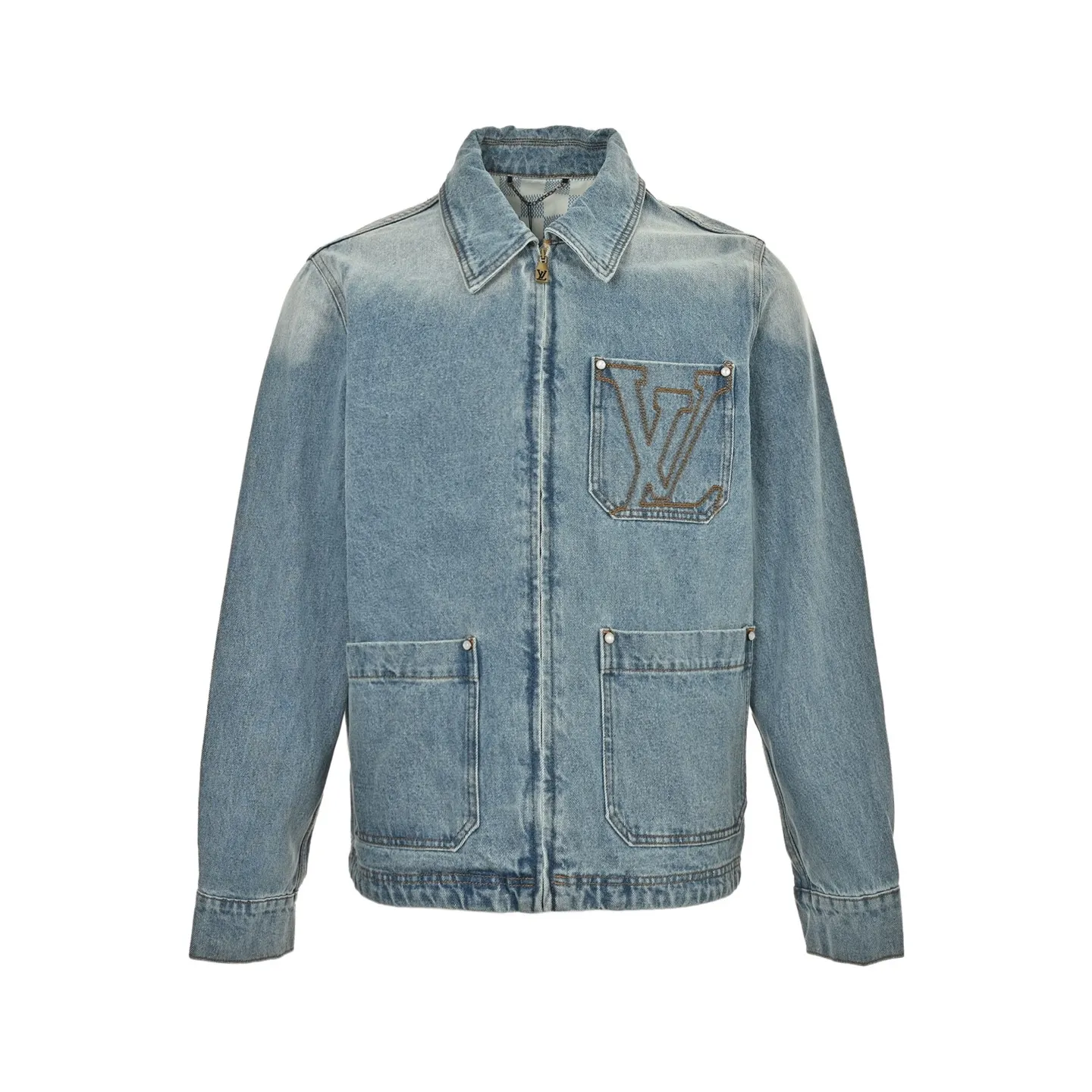 Louis Vuitton/Louis Vuitton pocket embroidered zipper denim jacket